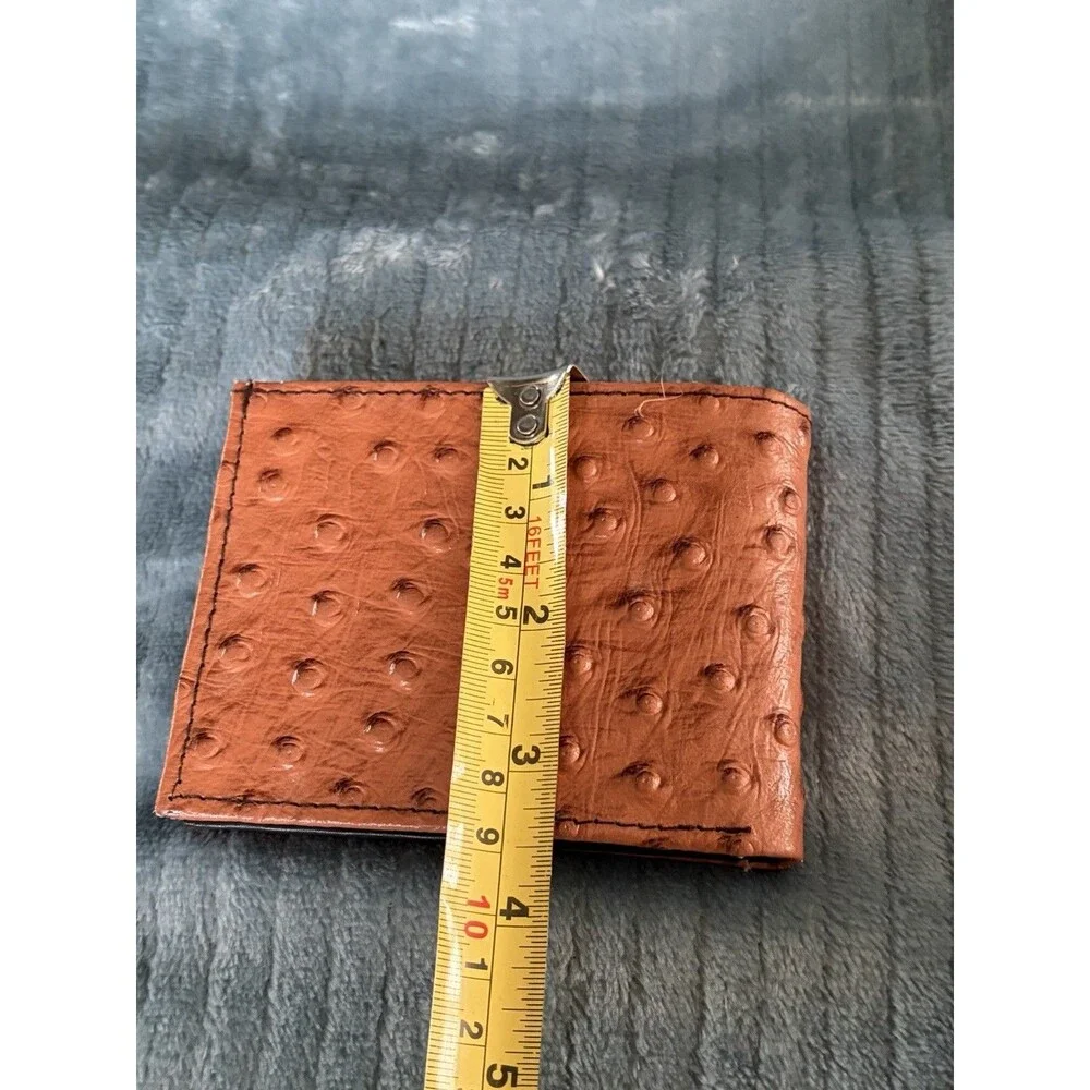Men’s Leather Wallet Cognac Ostrich Skin Bifold Wallet Genuine Leather